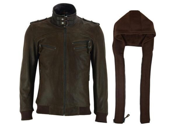 Leather Jacket With Removable Hood